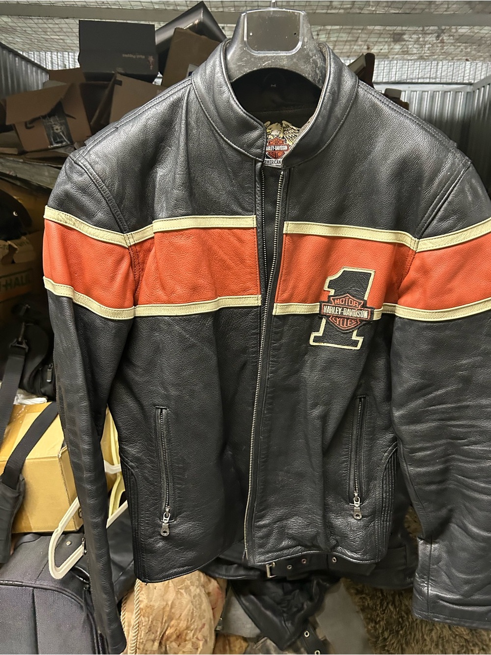 Harley-Davidson Black Leather Jacket with Red Chest Stripe